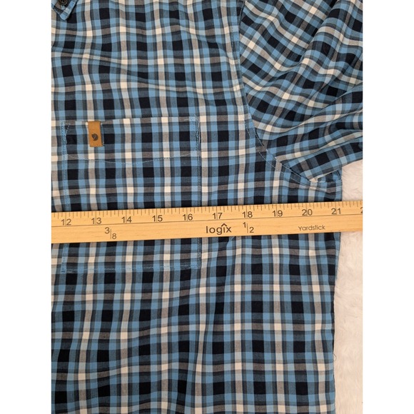 Fjallraven Shirt Men's M Blue Plaid Ovik Short‎ Sleeve Button Down Poly/Cotton - Picture 7 of 15